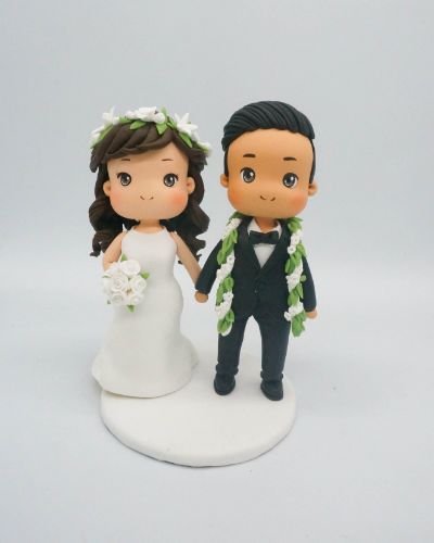 Picture of Mini Hawaiian Bride & Groom Wedding Cake Topper, Beach Wedding Cake Topper