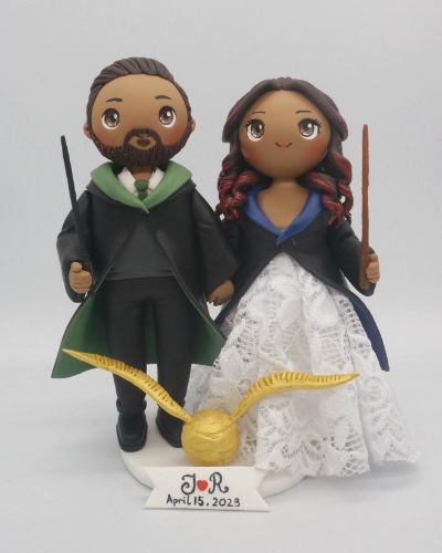 Picture of Harry Potter Inspired Wedding Cake Topper with Golden Snitch, Custom Wedding Gifts for Harry Potter Fans