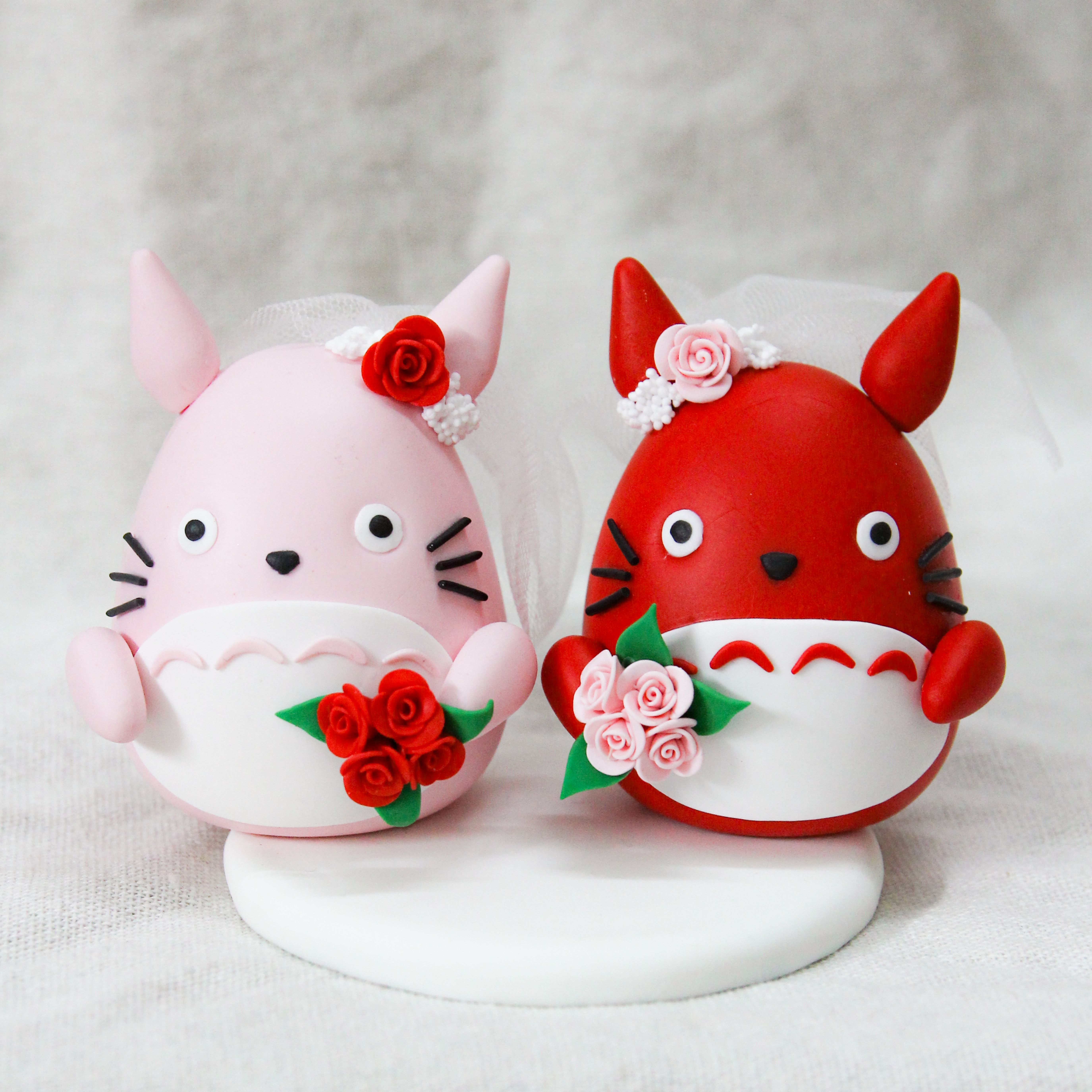 Picture of Totoro wedding cake topper, Pink and Red wedding theme