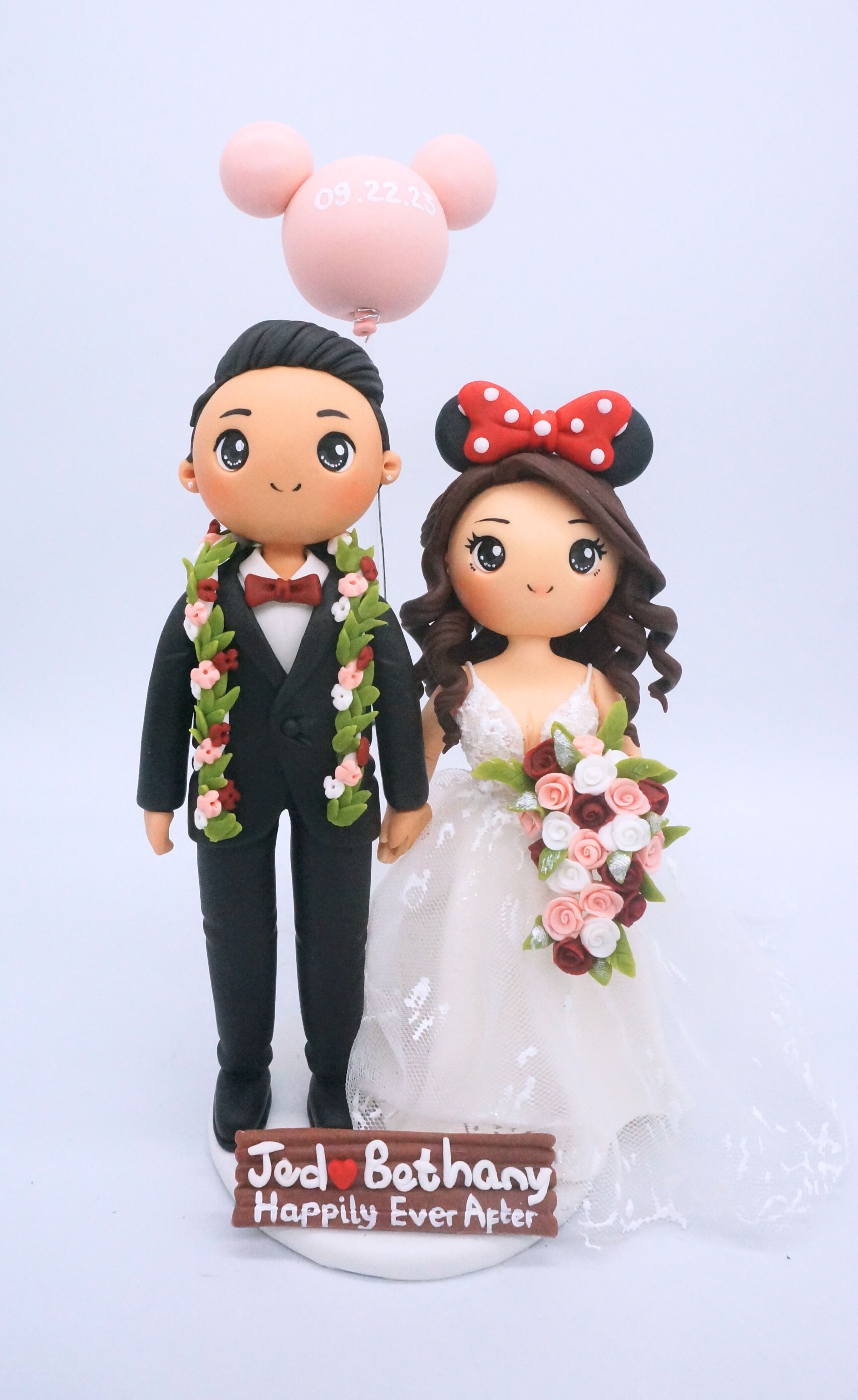 Picture of Happily Ever After Wedding Cake Topper, Minnie Inspire Wedding cake topper, Hawaii Wedding Cake Topper, Aloha Wedding Theme