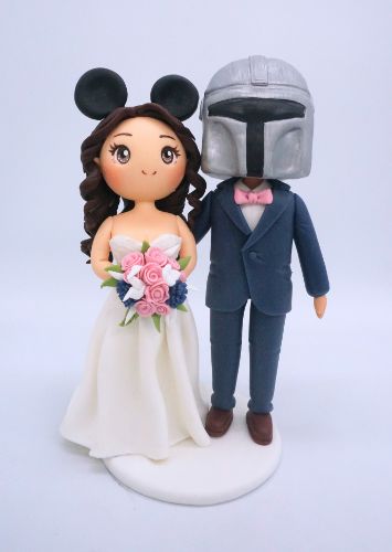 Picture of Mandalorian Wedding Cake Topper, Star Wars & Mickey Wedding Cake Topper, Pink Wedding theme