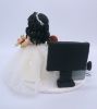 Picture of Bride Dragging Groom Gamer Wedding Cake Topper, Wedding Cake Topper with a Cat