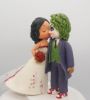 Picture of Joker Groom & Harley Quinn Bride Wedding Cake Topper, Cheek Kissing Cake Topper, Gift for Joker fan