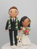 Picture of Tall Groom & Short Bride Wedding Cake Topper with Dog, Aloha Wedding cake topper