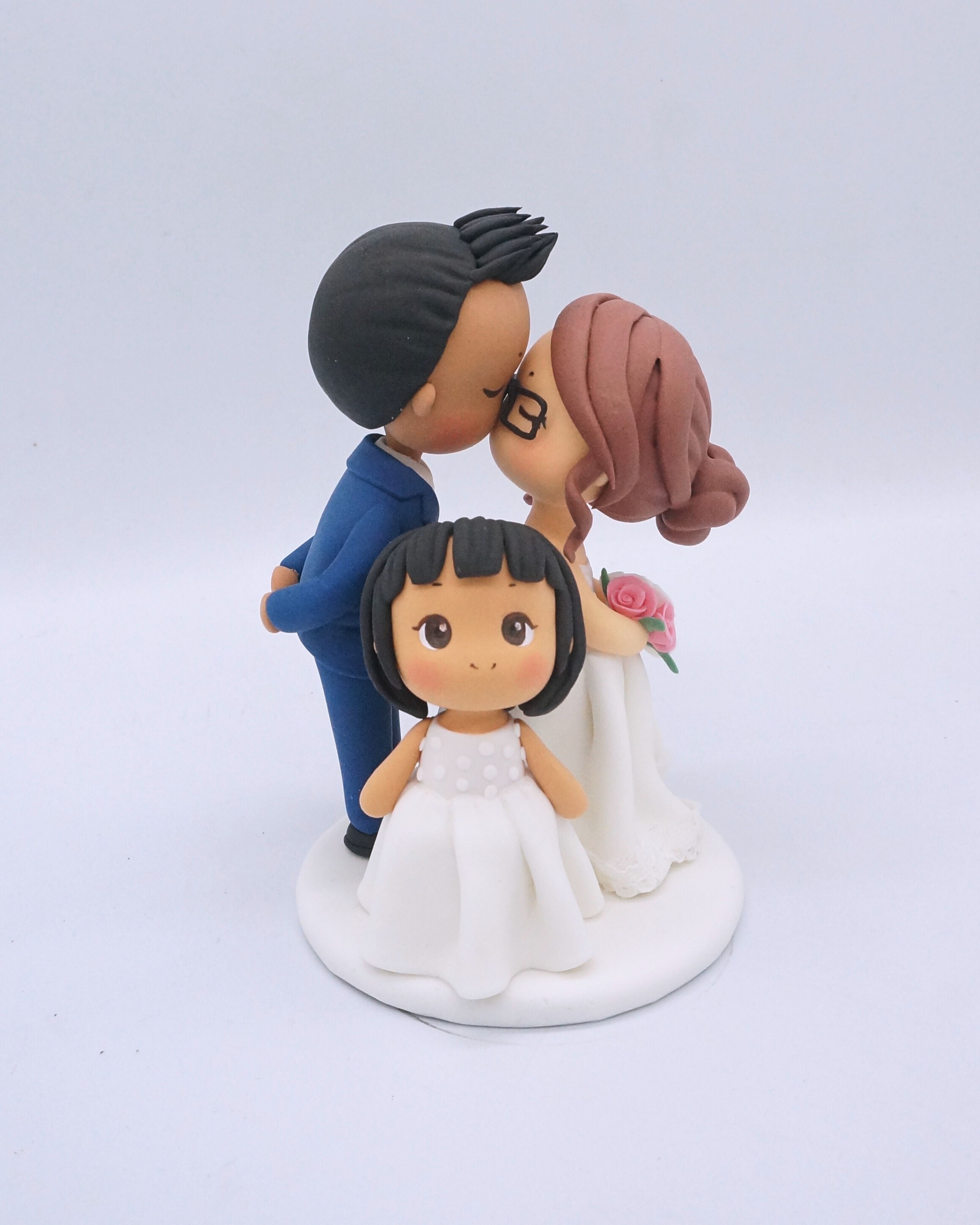 Picture of Family Wedding Cake Topper, Bride and Groom with Flower Girl Topper