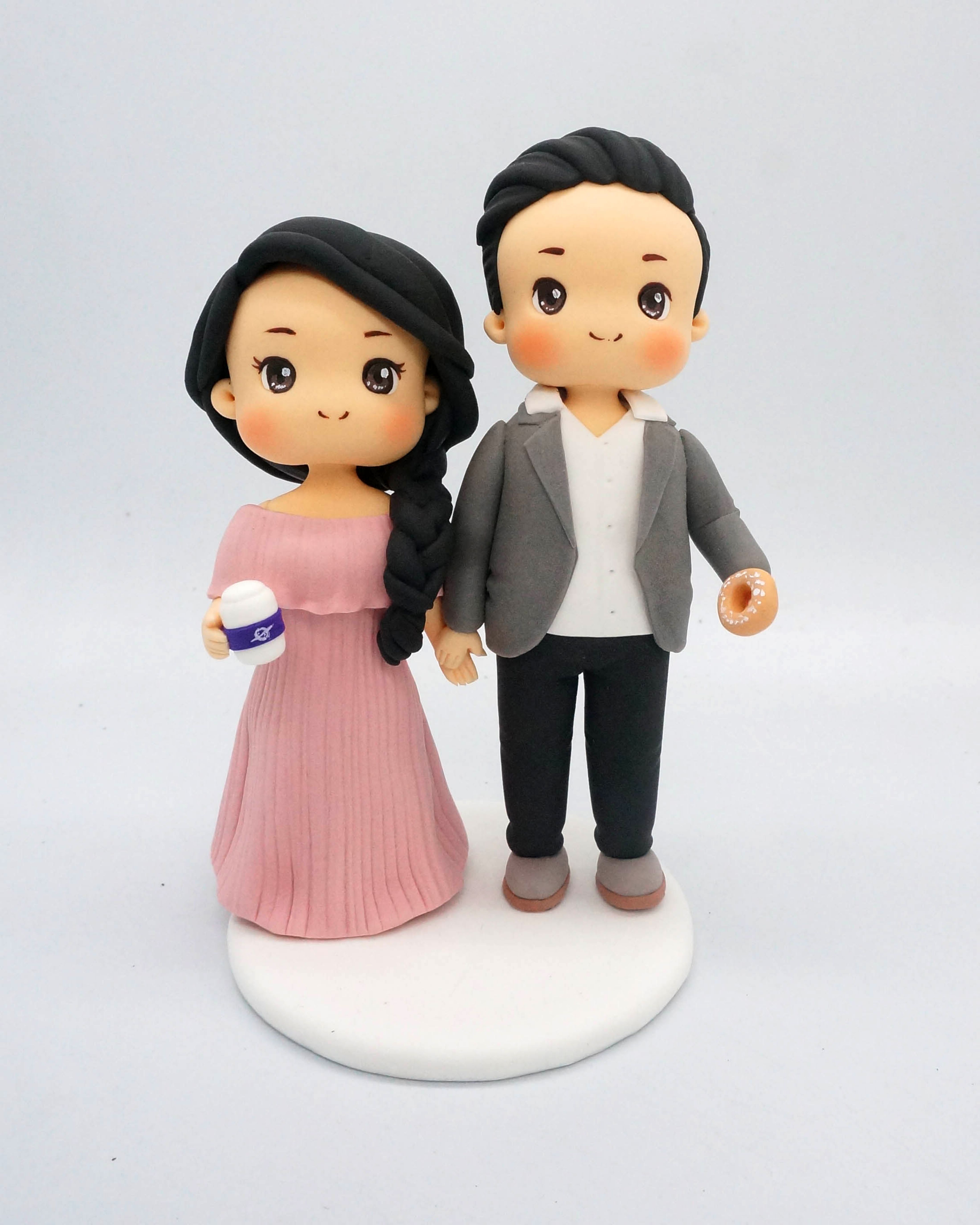 Picture of Coffee Meets Bagel wedding cake topper, Chubby Couple Wedding Cake Topper, Wedding Anniversary Cake Topper