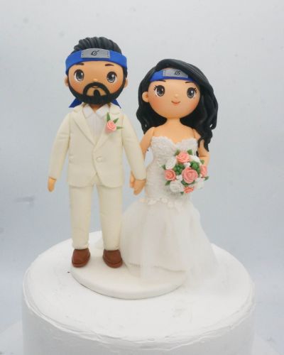Picture of Naruto Fans Bride & Groom Wedding Cake Topper, Custom Gifts for Naruto Fans, Anime Themed Wedding