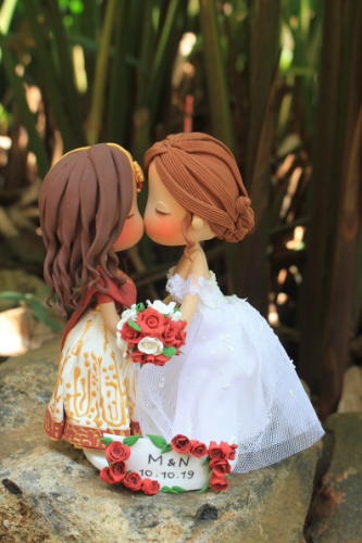 Picture of Hindu Wedding Cake Topper, Kissing Lesbian Wedding Cake Topper, Mixed Race American & Indian Wedding Cake Topper