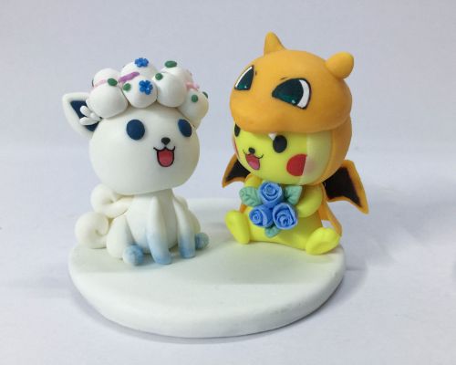 Picture of Ninetales & Pikachu Wedding Cake Topper, Pokemon Fans Wedding, Pikachu & Dragonite Clay Figure