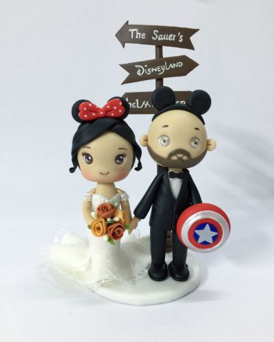 Picture of Captain America Groom & Minnie Mouse Bride Wedding Cake Topper, Disney Inspired Wedding, Lord of the Rings wedding theme