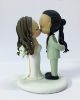 Picture of Man Bun Groom & Wavy Hair Bride Wedding Cake Topper, Kissing Bride & Groom Cake Topper, Sage Green Theme