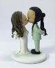 Picture of Man Bun Groom & Wavy Hair Bride Wedding Cake Topper, Kissing Bride & Groom Cake Topper, Sage Green Theme