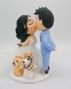 Picture of Mini Wedding Cake Topper with Dogs, Kissing Mr. & Mrs. Clay Figurine