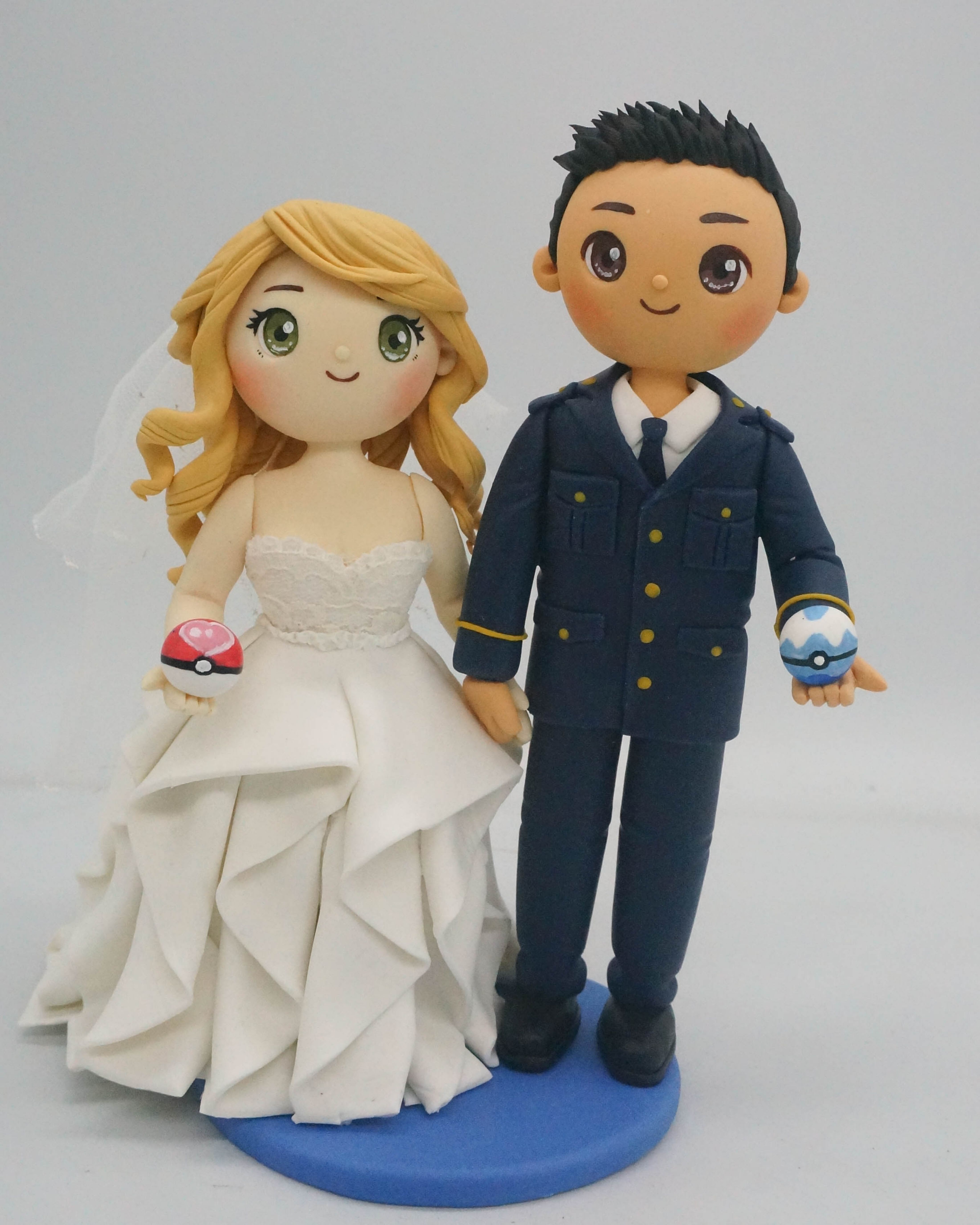 Picture of Pokemon Wedding Cake Topper, Pilot Groom and Strapless bridal gown bride topper