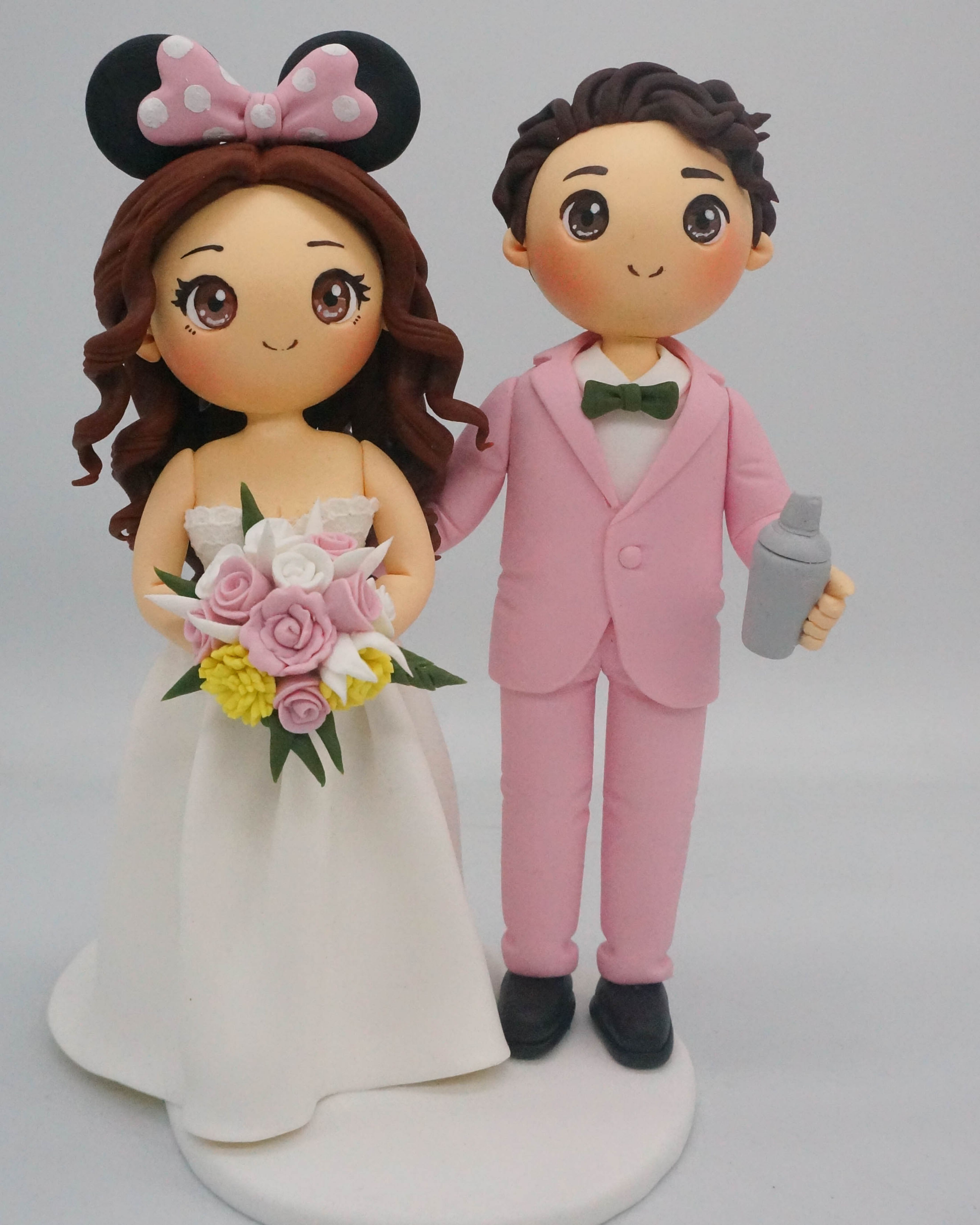 Picture of Bartender Groom & Minnie Mouse Bride Wedding Cake Topper, Disney Lover Wedding Theme