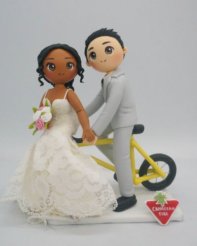 Picture of Bicycle Wedding Cake Topper, Office Romance Wedding Cake Topper, Interracial Bride & Groom Figurine