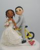 Picture of Bicycle Wedding Cake Topper, Office Romance Wedding Cake Topper, Interracial Bride & Groom Figurine