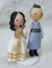 Picture of Hanbok wedding cake topper, Korea wedding cake topper, Korean Bride & Groom cake topper, Gold and Blue wedding theme