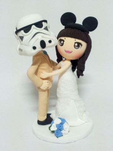 Picture of Stormtrooper Groom & Mickey Bride Wedding Cake Topper, Blue Wedding theme