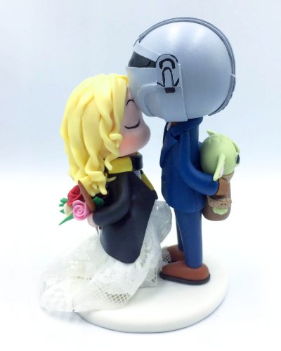 Picture of Star Wars Mandalorian Wedding Cake Topper, Baby Yoda Wedding Cake Topper