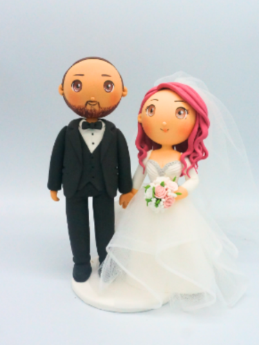 Picture of Unique wedding cake topper, Pink hair Bride and Groom Wedding Cake Topper