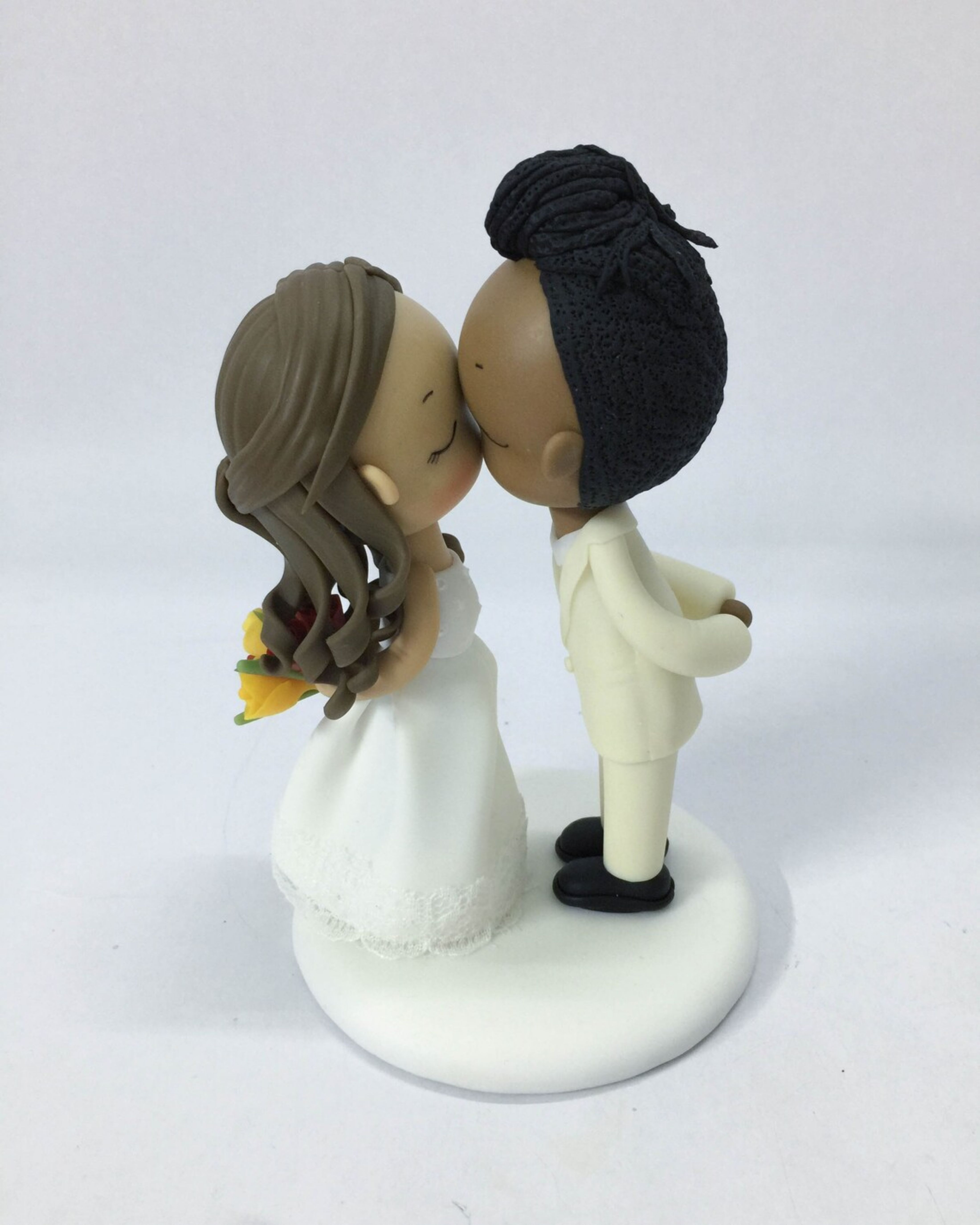 Picture of Interracial Wedding Couple Cake Topper, Afro Bun Groom and Half Do Bride Topper