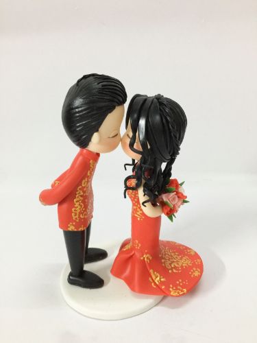 Picture of Chinese Wedding Cake Topper, Traditional Cheongsam Cake Topper, Qipao wedding cake topper