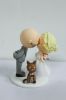 Picture of Stubble Beard Bald Groom & Updo Blonde Hair Bride Wedding  Cake Topper, Kissing Bride & Groom with a Cat Figurine