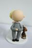 Picture of Stubble Beard Bald Groom & Updo Blonde Hair Bride Wedding  Cake Topper, Kissing Bride & Groom with a Cat Figurine