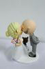 Picture of Stubble Beard Bald Groom & Updo Blonde Hair Bride Wedding  Cake Topper, Kissing Bride & Groom with a Cat Figurine