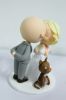 Picture of Stubble Beard Bald Groom & Updo Blonde Hair Bride Wedding  Cake Topper, Kissing Bride & Groom with a Cat Figurine