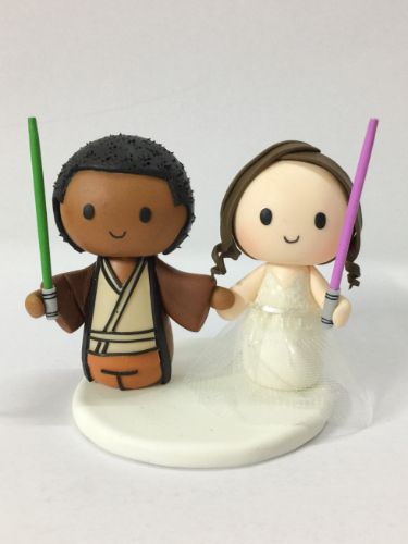 Picture of Star Wars Wedding Cake Topper, Afro Haircut Jedi Groom Wedding Cake Topper