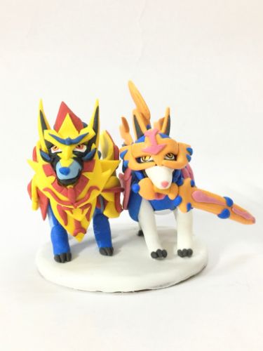 Picture of Zacian & Zamazenta Wedding Cake Topper, Handmade Pokemon Clay Figurine, Anniversary Gifts for Pokemon Fans 