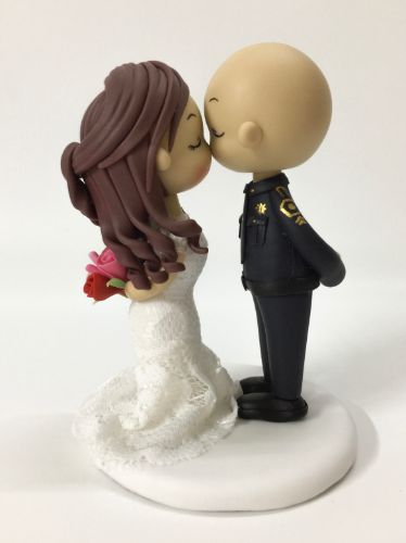 Picture of Police Wedding Cake Topper, Police Groom & Mermaid Dress Bride Cake Topper, Police Wedding Theme