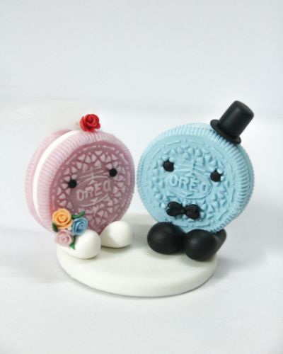 Picture of Pink & Blue Oreo Wedding Cake Topper, Gifts for Oreo Lovers, Dessert Themed Party Decor