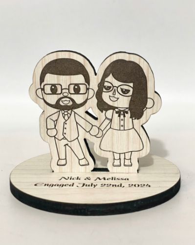 Picture of Animal Crossing Engagement Cake Topper, Wedding Dance Bride & Groom Wood Standee, Custom Groom Bride name