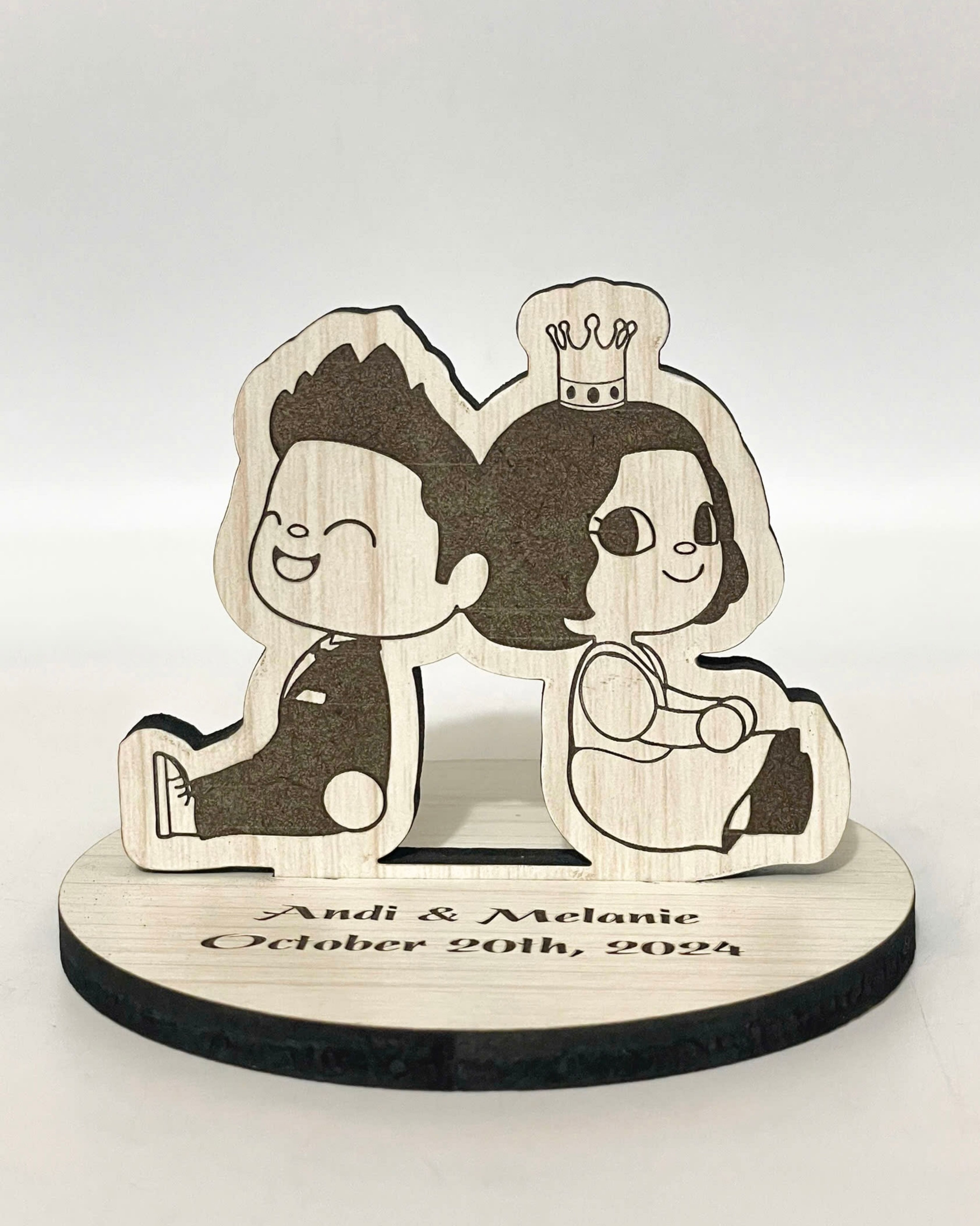 Picture of 2D Wooden Animal Crossing Couple Cake Topper, Gamer Couple Anniversary Gift, Handmade Wedding Centerpiece