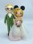 Picture of Slicked back hairstyle Mustache Groom  & Curly Bun Bride with Pink Highlight, Off-Shoulder Lace Bridal Dress Wedding Cake Topper