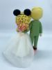 Picture of Slicked back hairstyle Mustache Groom  & Curly Bun Bride with Pink Highlight, Off-Shoulder Lace Bridal Dress Wedding Cake Topper