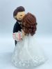 Picture of Pastel Themed Wedding Cake Topper, Sweet Kiss Wedding Cake Topper, Fairytale 3D Floral Lace Wedding Dress