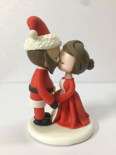 Picture of Kissing Santa & Mrs Claus Wedding Cake Topper, Mr & Mrs Claus Kissing, Christmas Wedding Cake Toppe