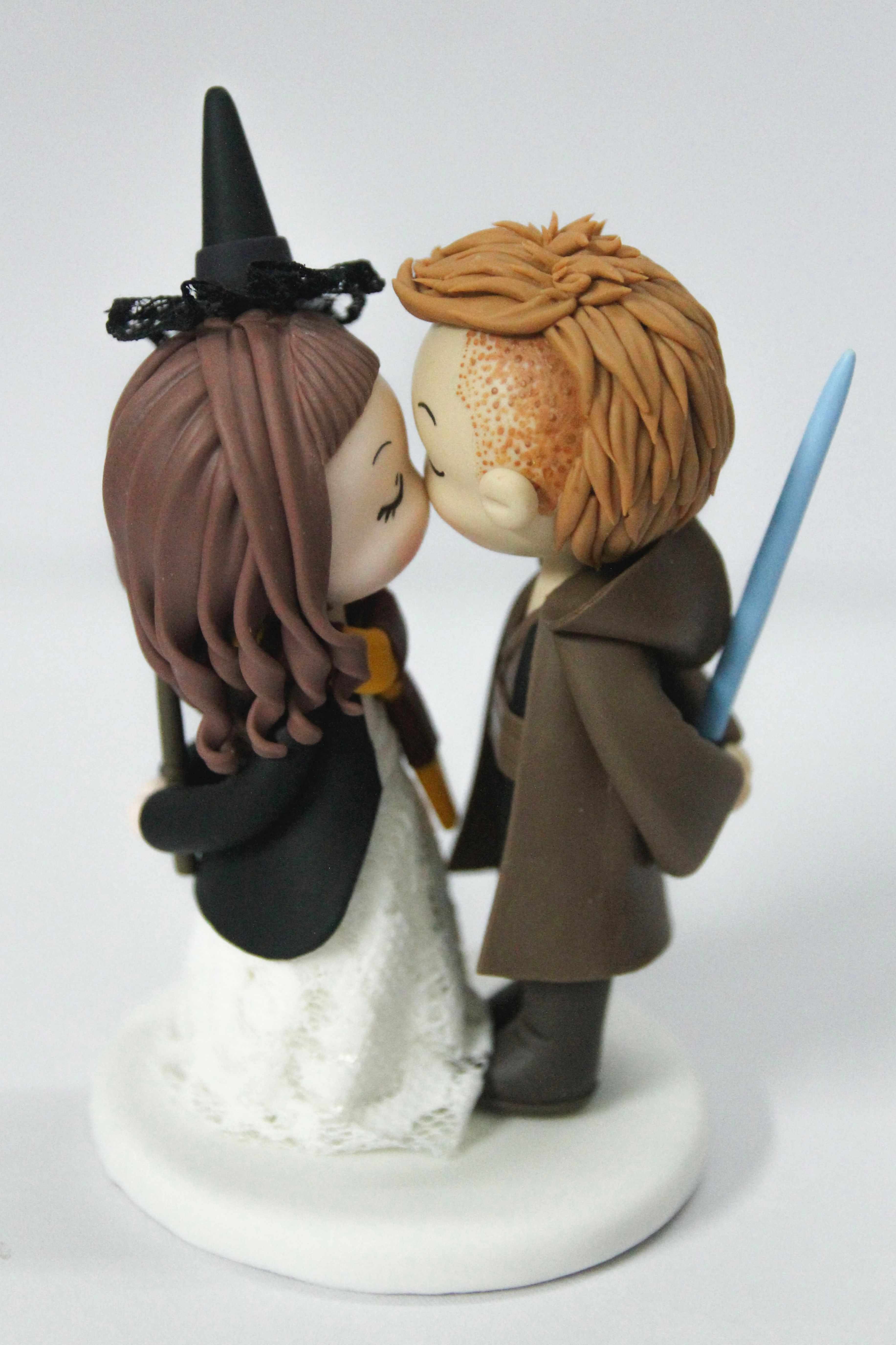 Picture of Jedi Groom & Wizard Bride Wedding Cake Topper, Star Wars & Harry Potter Wedding Theme, Movie Fandom Wedding Decor