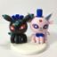 Picture of Shiny Umbreon & Espeon Wedding Cake Topper, Handmade Pokemon Clay Figurine,  Gamers Engagement Party Decor