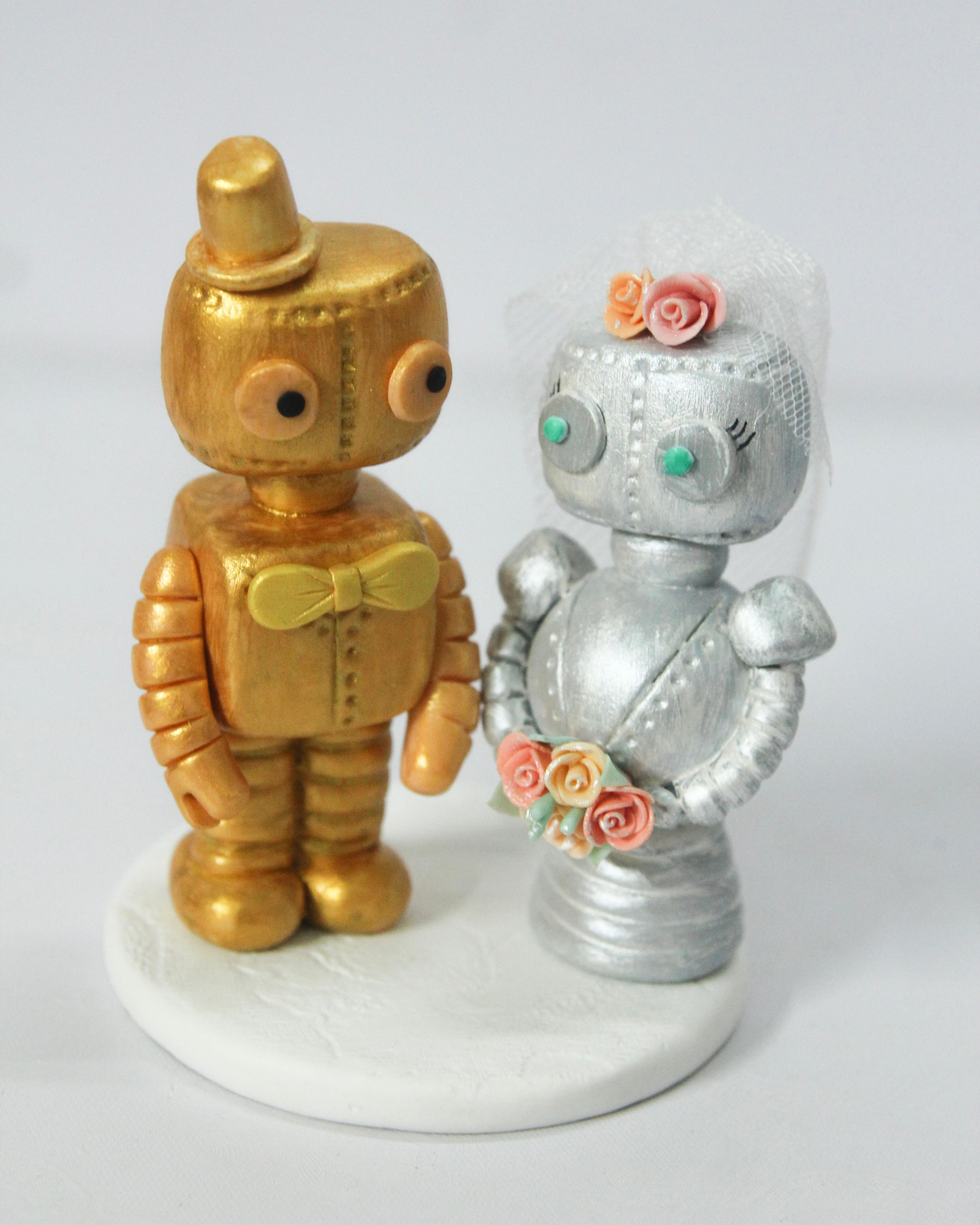 Picture of Robot wedding cake topper, Steampunk wedding cake topper, Gold & silver anniversary