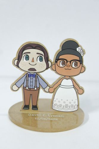 Picture of Interracial Animal Crossing Wedding Cake Topper, Acrylic Cut Bride & Groom Standee, Game Commission Wedding Cake Topper