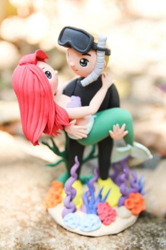 Picture of Mermaid Wedding Cake Topper, Scuba Diver Wedding CakeTopper