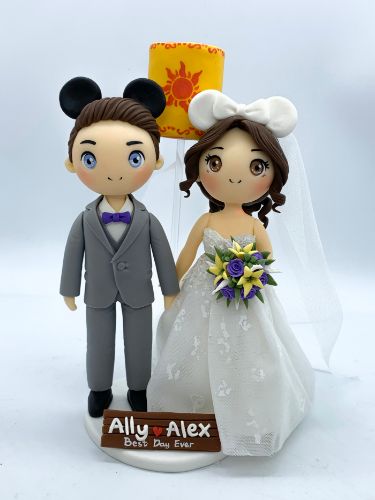 Picture of Tangled Lantern Wedding Cake Topper, Mickey & Minnie Bride Wedding Figurine, Disney Inspired Wedding Theme