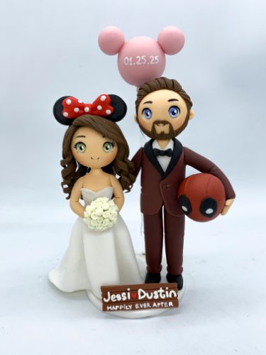 Picture of Deadpool Groom & Minnie Bride Wedding Cake Topper, Superhero Commission Gifts, Marvel Wedding Keepsake, Handmade Deadpool Clay Figurine