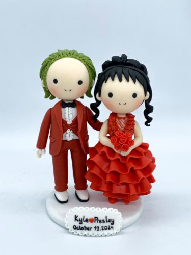 Picture of Beetlejuice & Lydia Wedding Cake Topper, Mini Halloween Topper, Anniversary Gifts for Halloween Fans